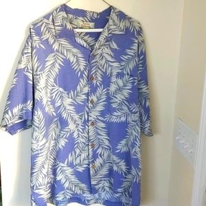 Mens Tommy Bahama 100% silk Hawaiian Style wooden button up shirt